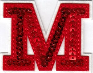 LETTERS - Red Sequin 2" Letter M Iron On Patch - Picture 1 of 1