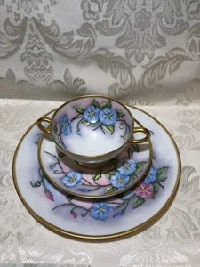 LIMOGES ~HAVILAND TASSE/UNTERTASSE UND TELLER, HANDBEMALT, GOLDRAND, TRIO - Bild 1 von 9
