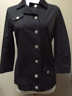 Chaqueta Blazer THALIAN Talla Ligera 2 Negra Mezcla de Algodón Usada en Excelente Condición Manga 3/4 Puntada Foto 1 de 4