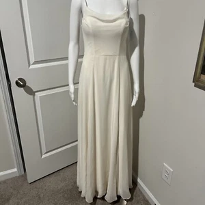 NWT Davids Bridal Bridesmaid Dress Ivory Chiffon Cowl Neck Spaghetti Strap Sz 2 - Picture 1 of 10