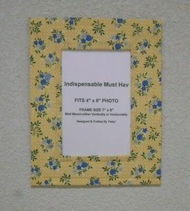 Cornice portafoto design tessuto tessuto giallo blu fiori adatta foto 4x6" - Foto 1 di 6