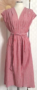 NWT Max Studio Linen Cotton Red Candy Striped Tie Belted Dress Size XS - Picture 1 of 18