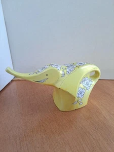 Porcelain "Lucky ELEPHANT" ORNATE YELLOW FIGURINE Handmade / Handpainted - Picture 1 of 5
