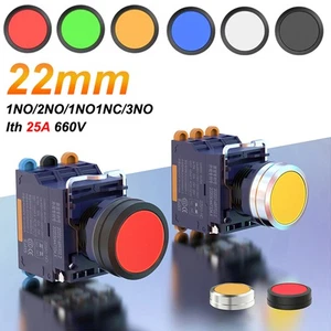 22mm LED Rund Druckschalter Drucktaster Tastend An/Aus 25A IP65 Wasserdicht - Picture 1 of 21