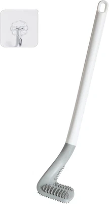 Golf Toilet Brush Flexible Silicone Long Handled 360° Deep Cleaning White - Image 1 of 4