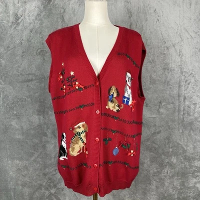 Vintage 90s Tabi International Dog Holiday Christmas Sweater Vest XL Bone Tree - Image 1 of 4