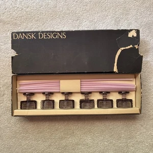 Vintage Dansk Designs 6 Pink Glass Candle Holder Set w/ Candles Unused Orig. Box - Picture 1 of 8