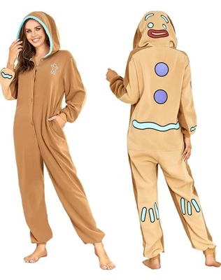 RONGTAI Gingerbread Man Unisex Christmas Costume One Piece Cosplay Pajama - Image 1 of 4