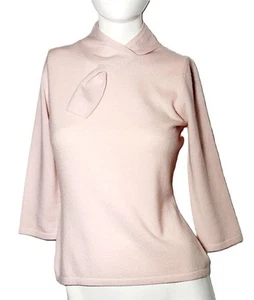 Suéter Neiman Marcus Cashmere S Rosa Tejido Cuello en V Manga 3/4 - Imagen 1 de 3