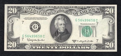 FR. 2063-G 1950-D $20 FRN FEDERAL RESERVE NOTE CHICAGO, IL GEM UNCIRCULATED - Image 1 of 2