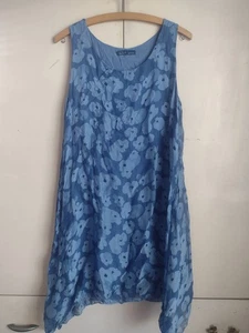 Lola Made In Italy Kleid Gr. M Tank Blau Blumen Seide Swing Gardencore Party - Bild 1 von 8