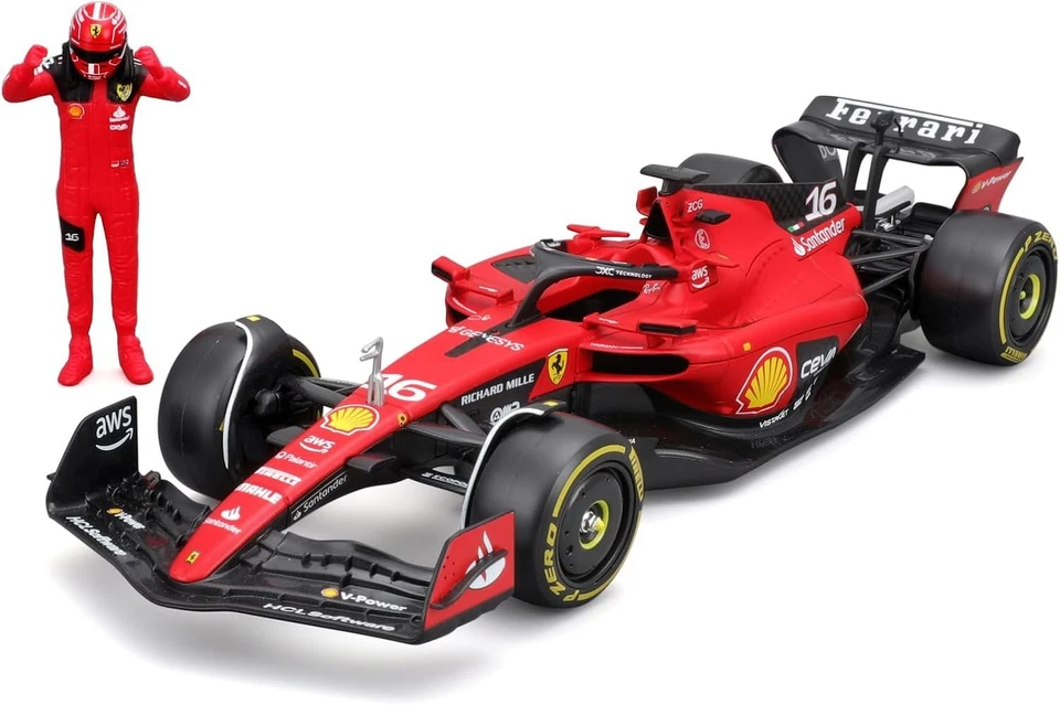 LECLERC FERRARI SF-23 con Figura Mod. Auto Formula 1 - 1/24 23cm DieCast Bburago