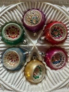 Lot of 6 Vintage Glass Green Blue Glass Christmas Ornament West Germany Indents - Picture 1 of 6