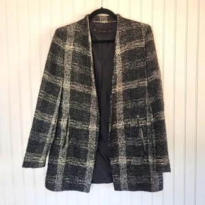 ZARA Blazer Mantel schwarz weiß minimalistisch Baumwoll-Wollmischung Medium - Bild 1 von 9