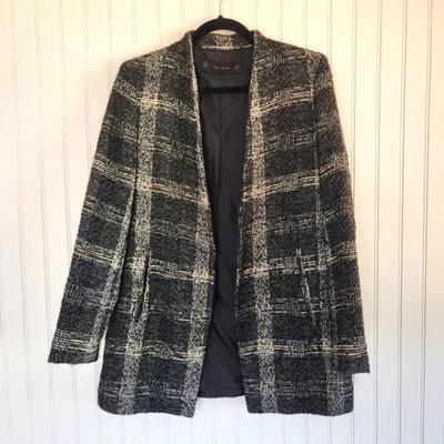 ZARA Black White Minimalist Cotton Wool Blend Blazer Coat Medium - Image 1 of 4