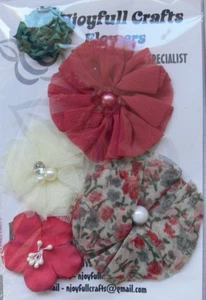 Red Green Ivory Christmas - Cotton Organza 5 Flower Mix 35-75mm NJC Z5B - Picture 1 of 3