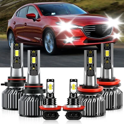 For Mazda 3 Sport 2010-2013 LED Headlight Hi/Lo+Fog light Combo Bulb 6500K White - Image 1 of 4