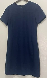 Theory Womens Blue Lined Wool Blend Short Sleeve Sheath Dress Size 4 - Picture 1 of 7