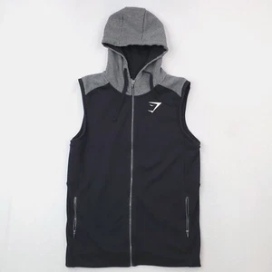 Gymshark Hoodie Mens Extra Large Black Gray Sleeveless Training Vest Full Zip - Picture 1 of 13