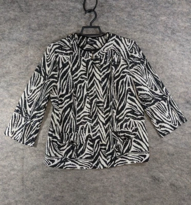 Elementz Jacket Womens Medium Black White Zebra Print Knit Full Zip Clear Sequin - Image 1 of 4