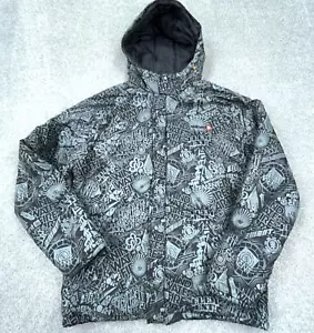 Vintage Element Puffer Jacket Men Medium Black Gray Coat Skate All Over Print - Picture 1 of 14
