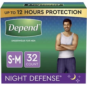 Depend Night Defense Men's Overnight Incontinence Underwear, S/M, 16ct (2x8) - Picture 1 of 1