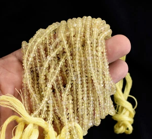 1 STRAND LEMON QUARTZ FACETED 3.5-4MM DAINTY GEMSTONE TRANSLUCENT BEADS 13" - Picture 1 of 5