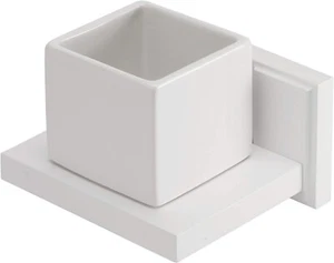 Croydex Portland Tumbler & Holder - White Wood Bathroom Cup for Brush & Paste - Picture 1 of 6
