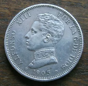 ZALDI2010 . ALFONSO XIII , 2 PESETAS DE 1905 , ESTRELLAS 19 - 05 . PLATA - Imagen 1 de 3