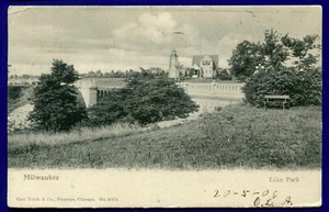 North Point Lighthouse at Lake Park Milwaukee Wisconsin 1906 postcard - Picture 1 of 2