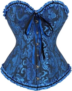 Corset Top 3XL Bustier Shapewear Lingerie Lace Waist Pushup Bodysuit Blue - Picture 1 of 9