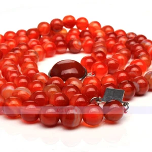 Genuine Gemstone 20" Double Strand 8mm Red Agate Bead Necklace - Picture 1 of 3