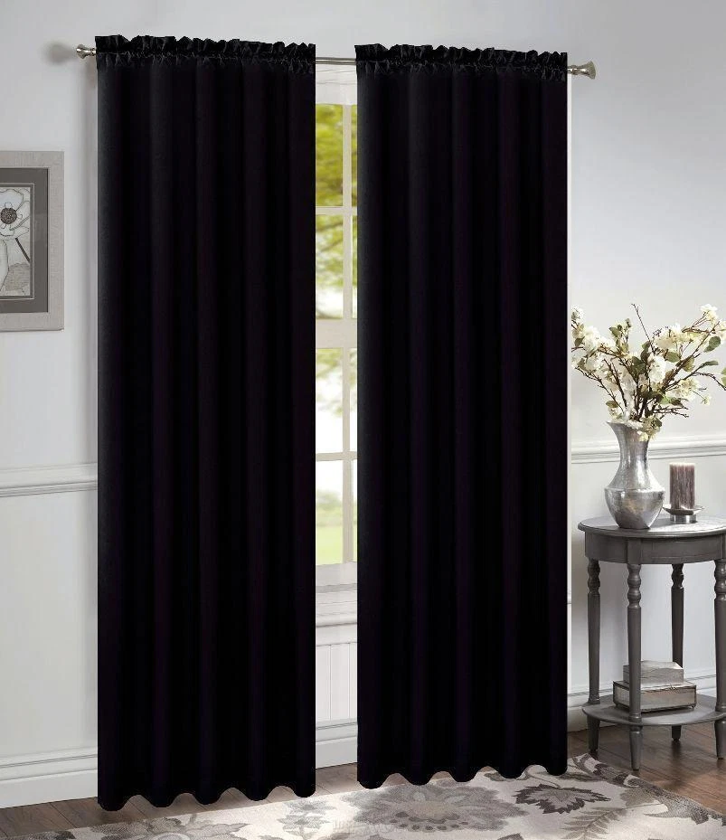 Bridget 52"W x 84"L Panel Negro Curtian (Un Panel Por Pedido) Varilla Satinada Triturada Foto 1 de 3