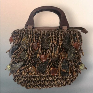 Cappelli Straworld Handtasche mit Perlen Holzgriff Stroh  - Bild 1 von 9