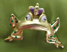 Vintage Danecraft Podpisana broszka Frog Prince Pin Googly Eyes Złota biżuteria
