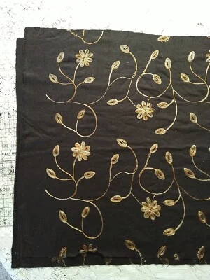 Dark Brown Floral Embroidered Wool Fabric 26" long x 58" wide - Image 1 of 4