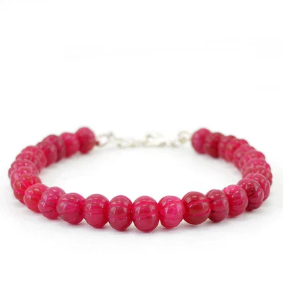132.90 CTS EARTH MINED ENHANCED RUBY ROUND CARVED BEADS BRACELET - LOWEST PRICE - Image 1 of 2