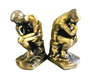 Pair of Vintage Gold Tone 'The Thinker' Cast Metal/Spelter Book Ends - Picture 1 of 8