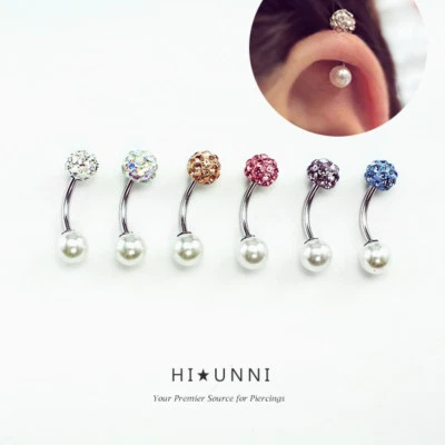 16g Ferido bola cúbica barra curva perla torre piercing pendiente hélice joyería 1 Foto 1 de 4