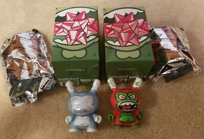 Kidrobot Dunny 3” HolidApe Christmas Holiday Blue & Red Set Rare MADL - Image 1 of 4