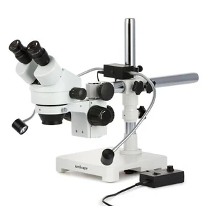 Amscope 7X-45X Binocular Stereo Zoom Microscope+Dual Gooseneck LED Light on Boom - Picture 1 of 6
