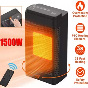 1500W PTC Ceramic Space Heater for Indoor Use with Thermostat and Remote 3 Speed - Picture 1 of 12