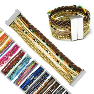 buntes Ibiza Style Armband Hippie geflochten Brasilian Perlen Magnetverschluß - Picture 1 of 16