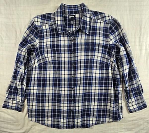 Lands' End Womens Flannel Button Up Shirt 100% Cotton Plaid Blue 2X - Picture 1 of 9