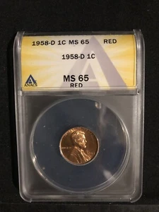 1958-D Lincoln Cent ANACS MS 65 RED - Picture 1 of 2