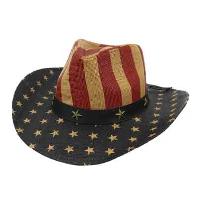 Chapéu de cowboy estrelas na conta top listrado vermelho vintage ocidental aba moldável - Imagem 1 de 4