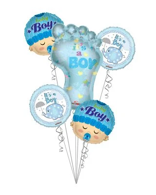 It's a Boy Foot Print, Elefante y Cabeza de Bebé Globo Ramo (5 Globos) Foto 1 de 4
