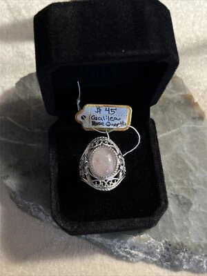 Galilea Rose Quartz Ring Set In Rhodium Over Sterling Silver - Image 1 of 4