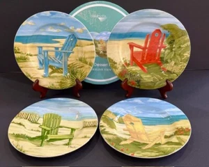 Casa Moda Coastal Florida Set 4 Dessert Plates Multicolor NIB P. Brent Artist - Picture 1 of 18