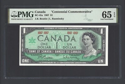 Canada One Dollar 1967 BC-45a "Centennial Commemorative" Uncirculated Grade 65 - Image 1 of 2